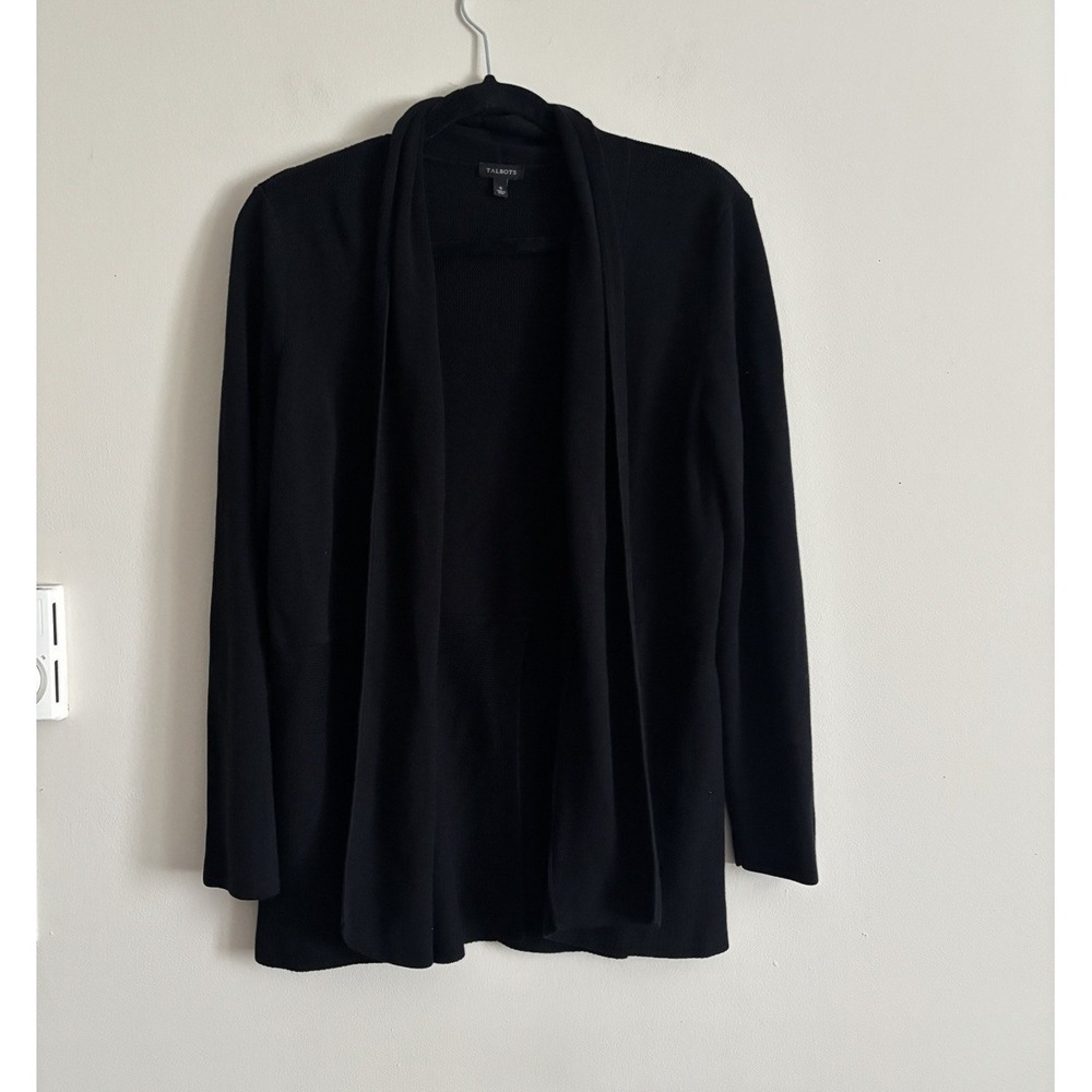 Talbots Small Cardigan Cotton Blend‎ Black Minimalist Preppy Office Classic